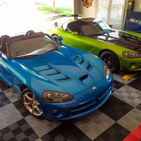 A Garage with two Dodge Vipers and Free-Flow garage flooring