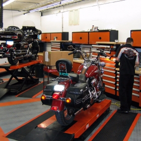 Shop with Harley-Davidson flooring