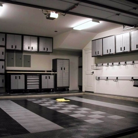 Monochrome Garage with RaceDeck Diamond Garage Flooring in black, graphite and alloy.
