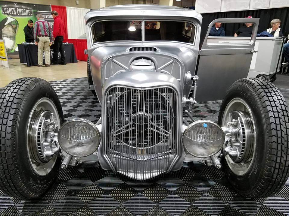 1929 Ford Tudor on display with RaceDeck Free-Flow flooring