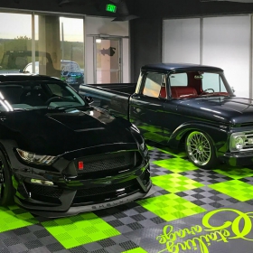 Mustang and classic pickup at the Detailing Garage in Texas