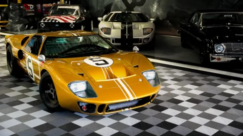 A ford GT in a shop with Free-Flow XLC shop flooring