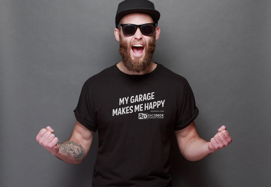Car guy in a My Garage Makes Me Happy t-shirt