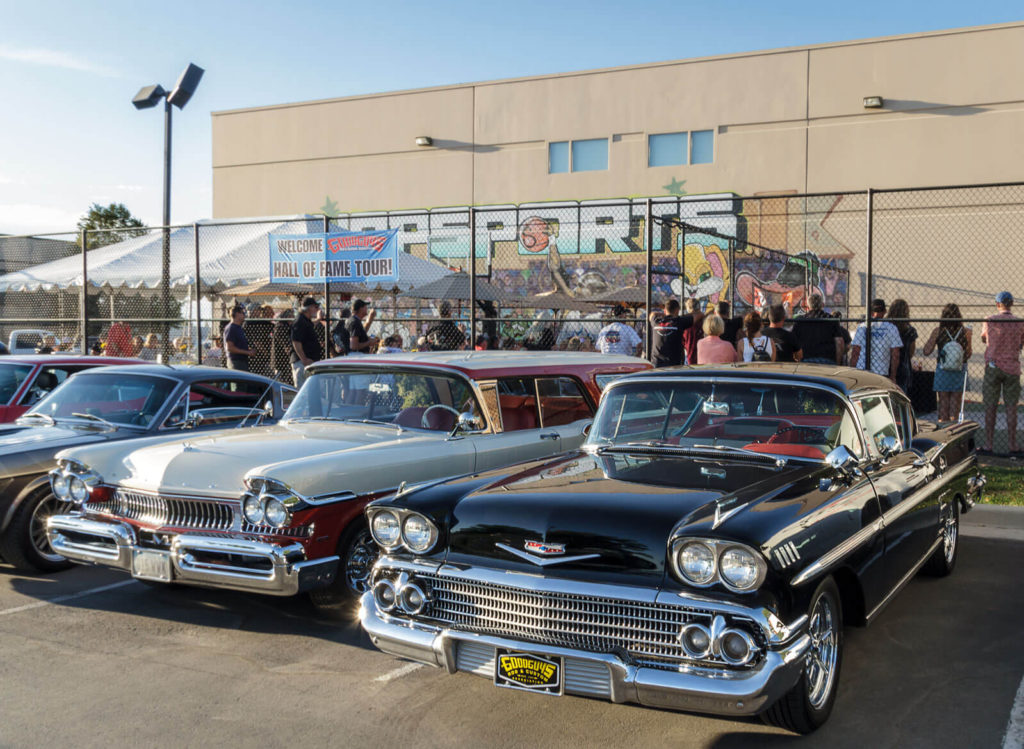 The Goodguys Hall of Fame Tour gathers at RaceDeck's manufacturing facility.