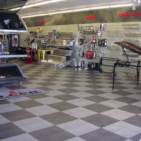 Shop with RaceDeck XL flooring in alloy and graphite.