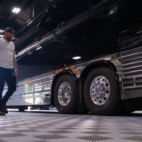 Brantley Gilbert's tour bus parked on Alloy Free-Flow