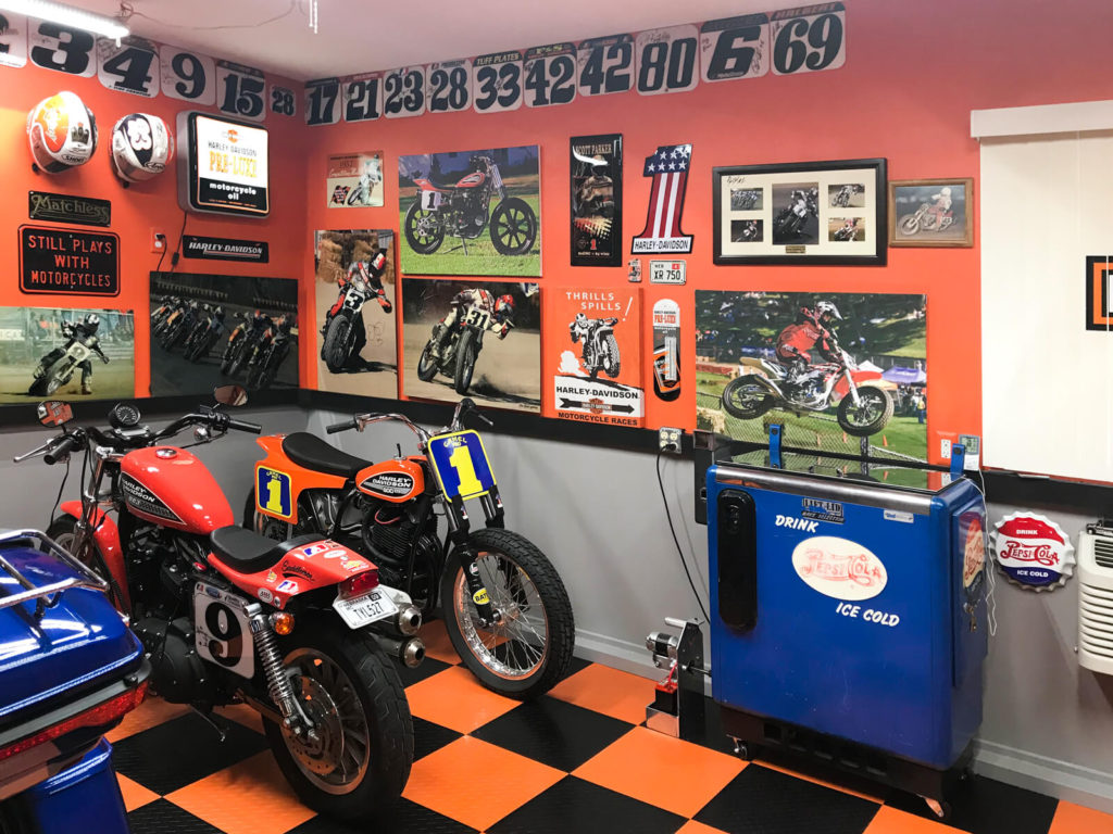 Floyd Paul - Flat track racing themed garage and Harleys