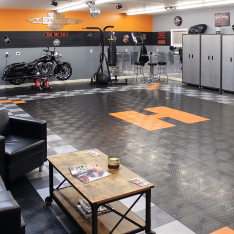 A Harley-Davidson themed garage