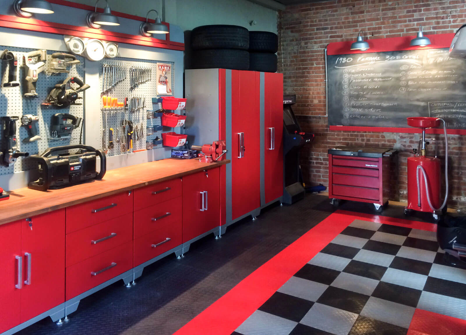 RaceDeck Diamond Garage flooring in a custom pattern fits this home shop perfectly.
