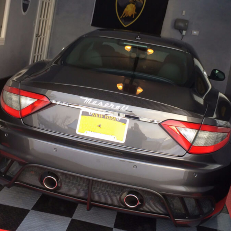 A Maserati on RaceDeck Diamond garage flooring