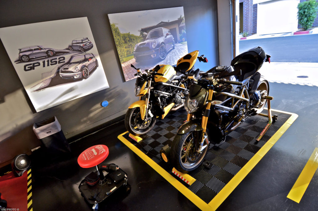 Motorcycle pad display with yellow edging in Japan