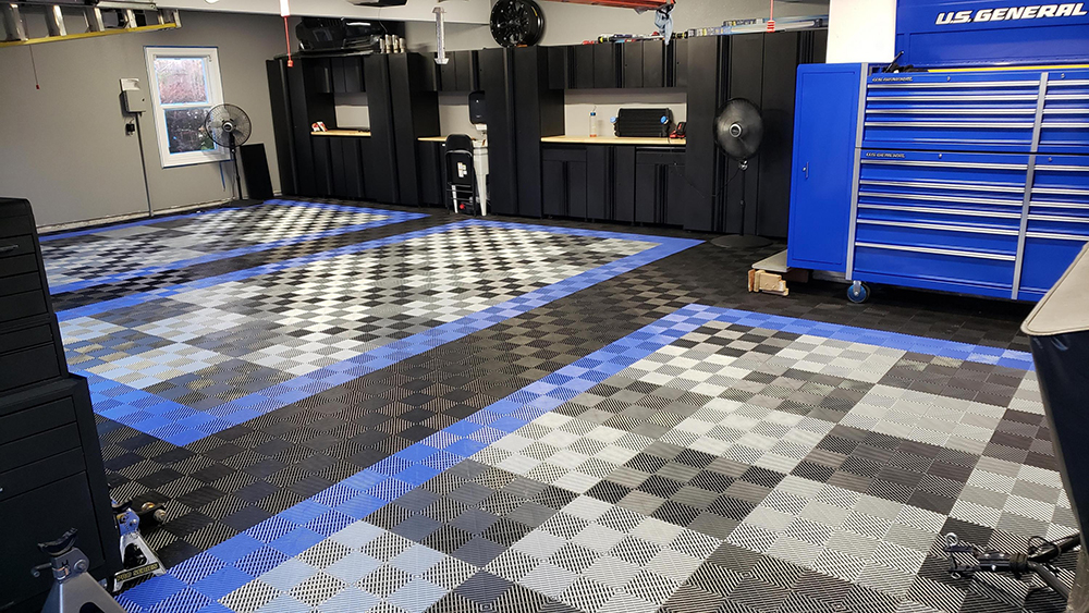 Garage floor tiles by RaceDeck and an organized garage