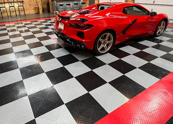 Corvette on a RaceDeck Diamond garage floor