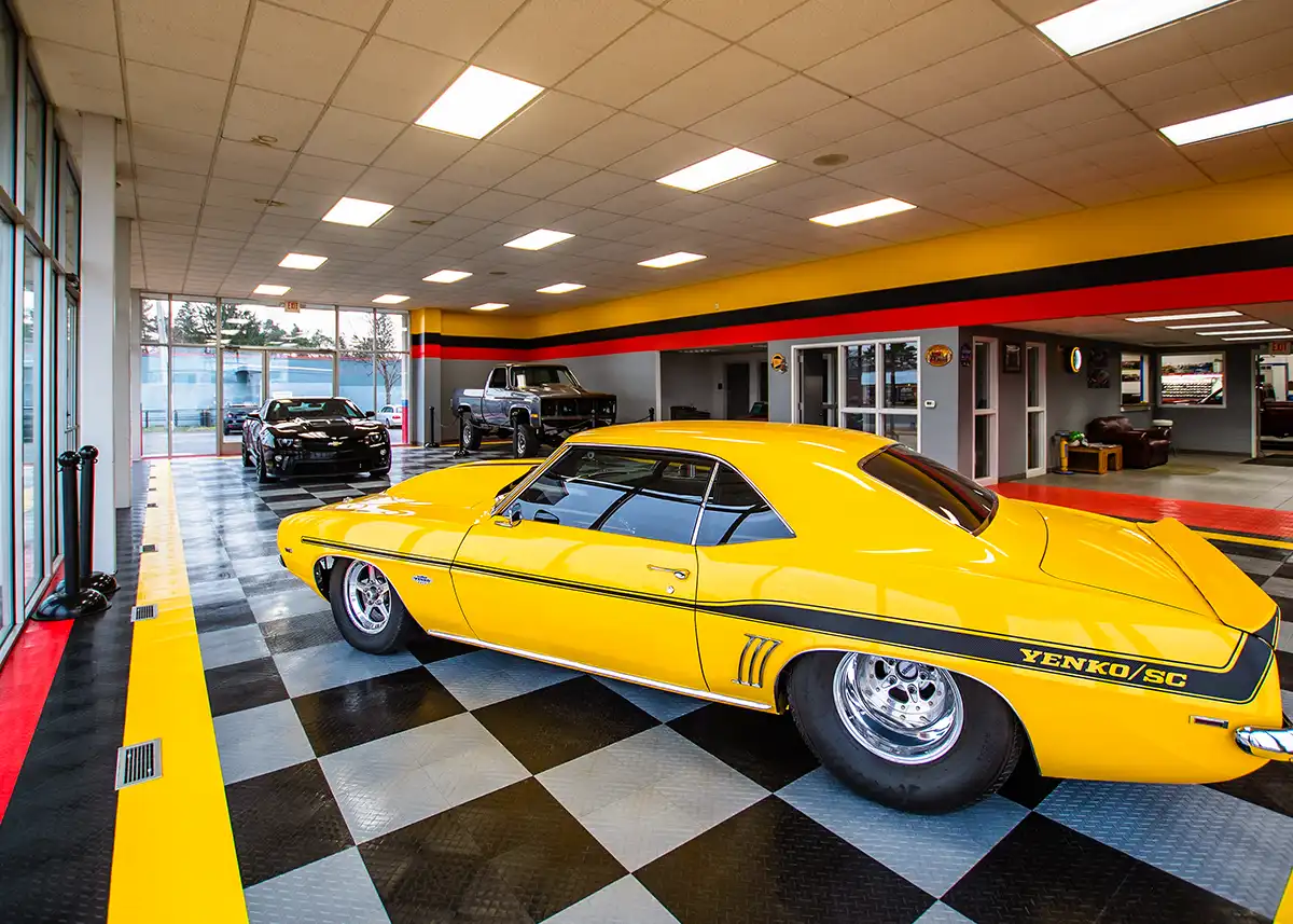 Dealership with RaceDeck Diamond in their showroom