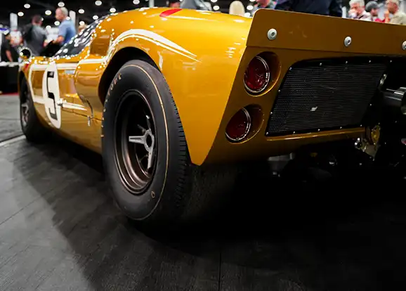 Car on display at SEMA on Charred Oak flooring