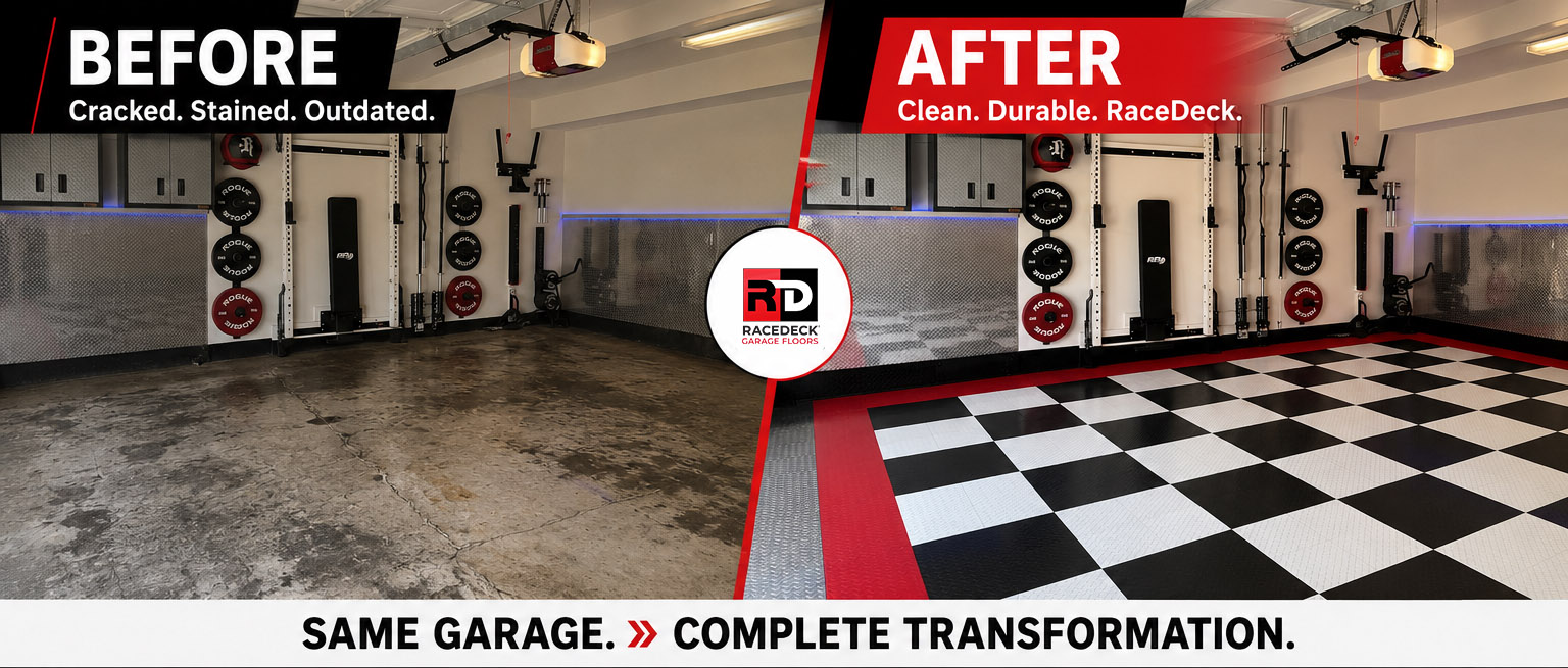 Garage Floor Tile before and after